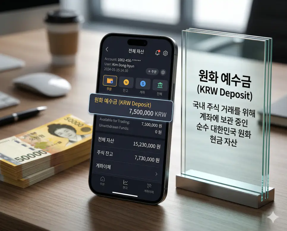 장기렌트 선수금 뜻, 주식 예수금 뜻, 원화 예수금 뜻 정리: 렌트료 절감과 매수 대기 자금 확인 3 원화 예수금 뜻을 상징하기 위해 국내 금융 거래를 위해 계좌에 예치된 순수 대한민국 원화 현금 자산의 유동성을 강조한 실사 이미지