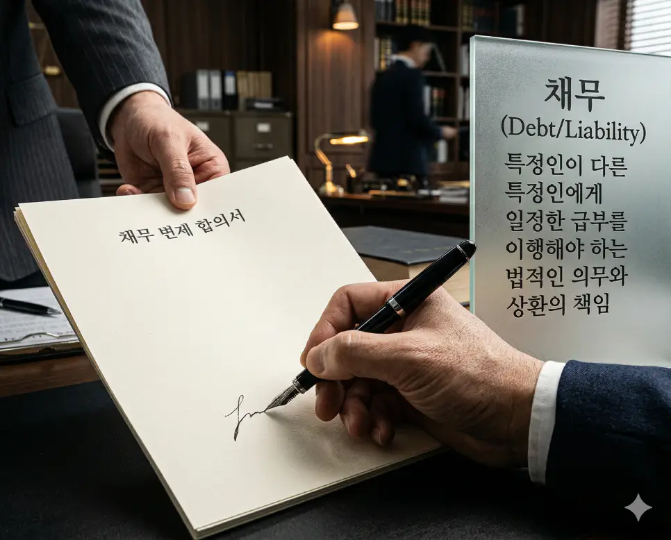 가계부채 뜻, 채권 뜻, 채무 뜻: 개인의 빚과 받을 권리 및 갚을 의무 재무 정리 3 채무 뜻을 상징하기 위해 법률 사무소에서 채무 상환 합의서에 서명하며 법적 이행 의무와 책임을 다하는 찰나를 근접 촬영한 실사 이미지