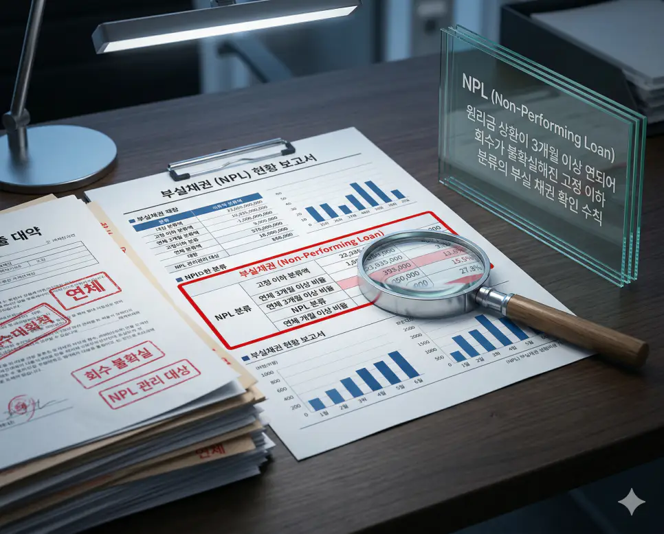 파산재단 뜻, 파산관재인 뜻, NPL 뜻 정리: 부실 채권과 자산 처분 절차 확인 3 NPL 뜻을 상징하기 위해 원리금 상환이 3개월 이상 연체된 부실 대출 채권과 이를 분석하는 금융 데이터 리포트의 실사 이미지