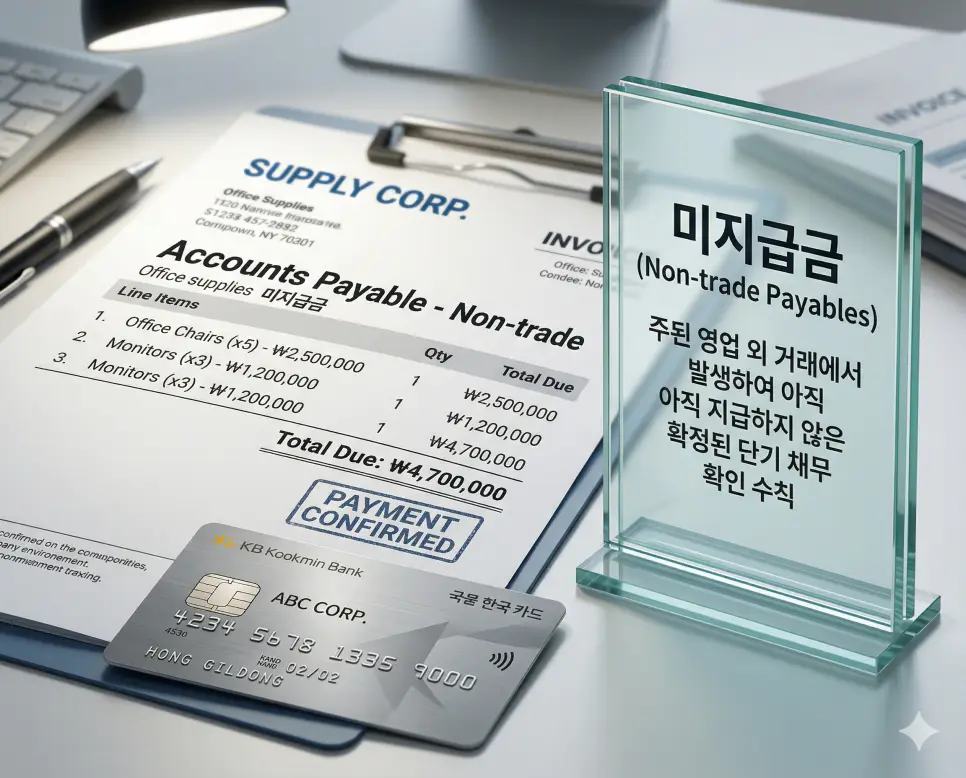 현금 증거금 뜻, 금융소득 원천징수 뜻, 미지급금 뜻 정리: 담보 자금과 세금 및 채무 확인 3 미지급금 뜻을 상징하기 위해 주된 영업 활동 외에 비품이나 건물 매입 등에서 발생한 확정된 단기 채무와 관련 영수증을 보여주는 실사 이미지
