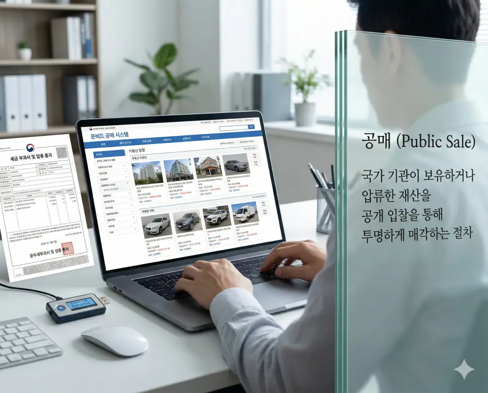 공매 뜻, 낙찰 뜻, 유찰 뜻 정리: 국가 주도 매각과 입찰 성공 및 실패 확인 1 공매 뜻을 설명하기 위해 온라인 온비드 시스템을 통해 국가 자산 입찰 정보를 확인하는 전문적인 비즈니스 환경의 실사 이미지