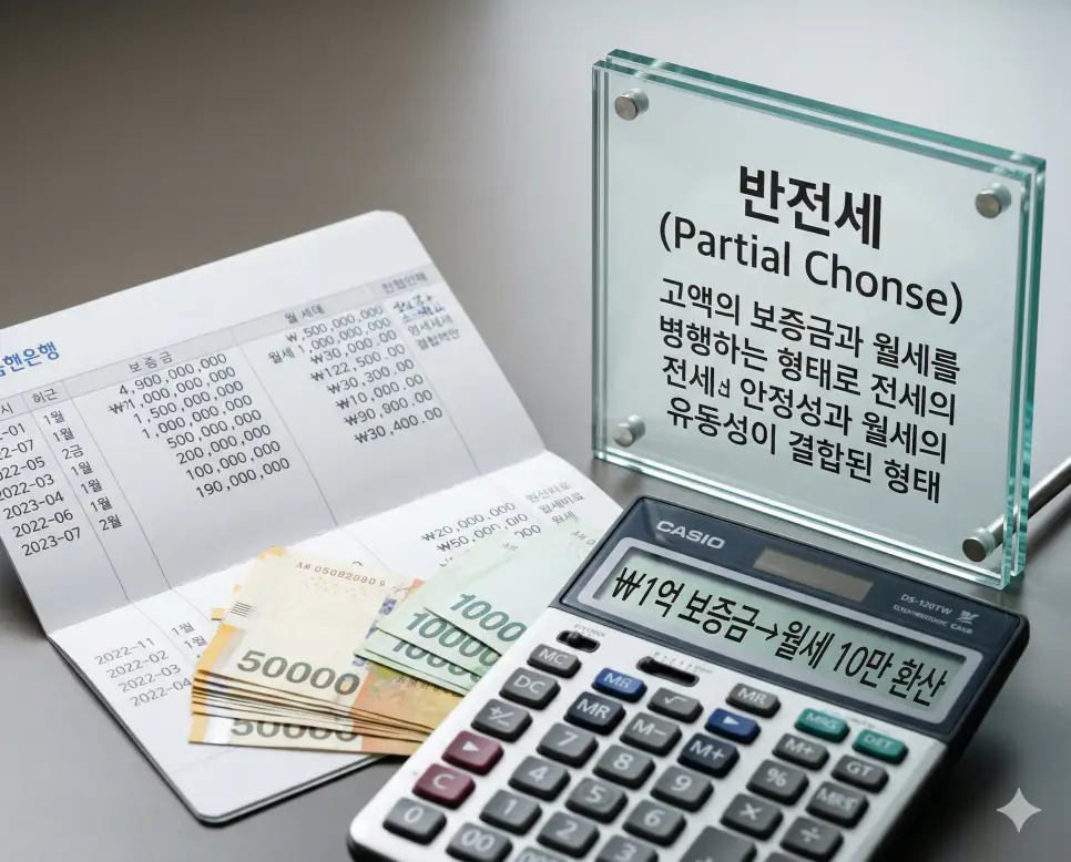 반전세 뜻을 상징하기 위해 전세 보증금의 일부를 월세로 전환하거나 고액의 보증금과 월세를 동시에 지불하는 혼합형 임대차 방식의 실사 이미지