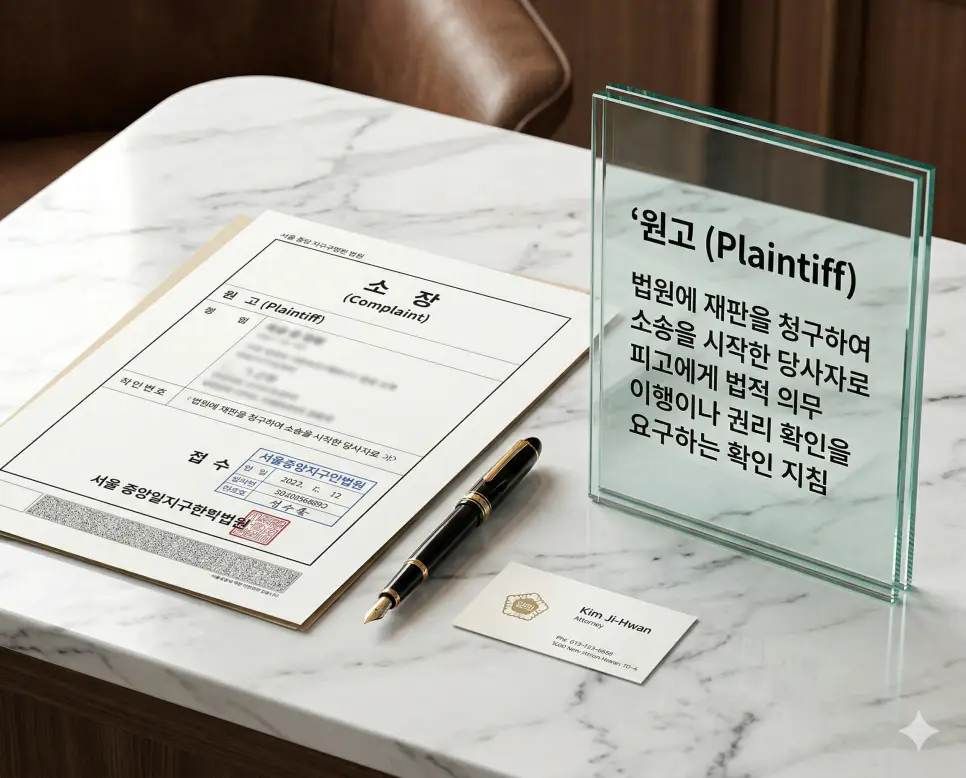 원고 뜻, 피고 뜻, 피신청인 뜻 정리: 소송 당사자와 신청 상대방 법적 지위 확인 1 원고 뜻을 설명하기 위해 법원에 재판을 청구하여 소송을 시작한 당사자가 피고에게 법적 의무 이행을 요구하는 소장 서류와 펜의 실사 이미지