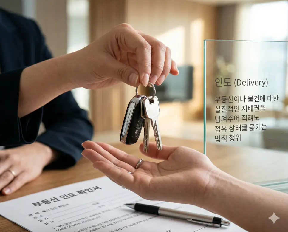 소유권이전등기 뜻, 명도 뜻, 인도 뜻 정리: 주인 변경과 건물 비우기 및 점유 이전 확인 3 인도 뜻을 상징하기 위해 부동산 거래의 마지막 단계에서 매도인이 매수인에게 현관 열쇠를 직접 건네주며 실질적인 점유를 이전하는 실사 이미지