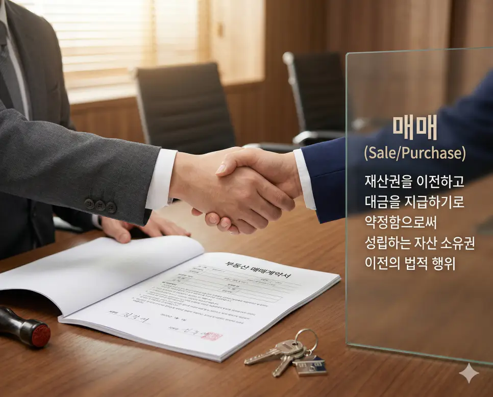 매매 뜻을 상징하기 위해 부동산의 소유권을 완전히 이전하고 그에 따른 대금을 지불하기로 약정하는 최종 계약 체결 순간의 실사 이미지