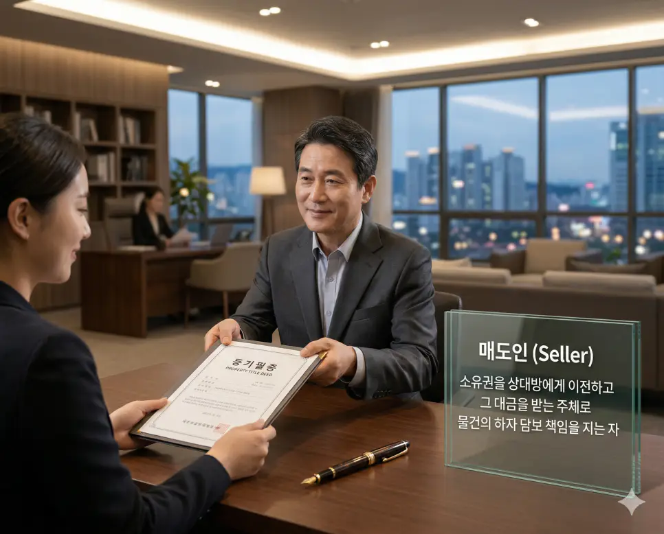 매도인 뜻, 매수인 뜻, 채권자 뜻 정리: 소유권 이전과 권리 회수 주체 확인 1 매도인 뜻을 설명하기 위해 부동산 소유권을 상대방에게 이전하고 그 대금을 받는 주체가 계약서에 도장을 찍는 실사 이미지