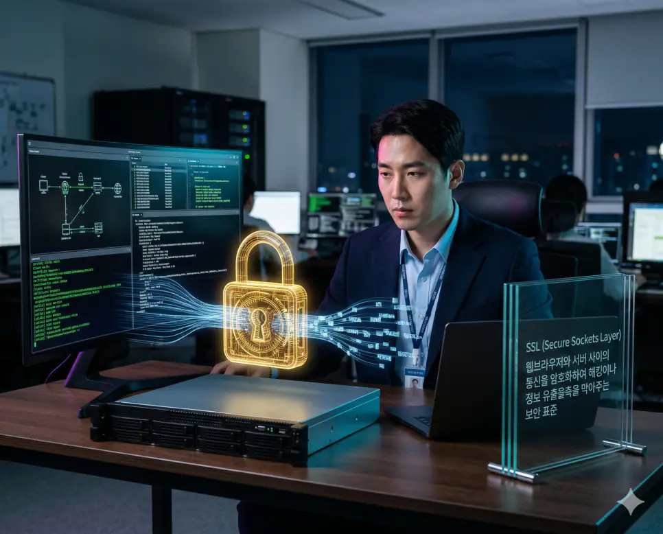 SDV 뜻, HMI 뜻, SSL 뜻 정리: 소프트웨어 중심 자동차와 인터넷 보안 확인 3 SSL 뜻을 정의하기 위해 한국인 보안 전문가가 웹브라우저와 서버 사이의 통신 데이터를 암호화하여 정보 유출을 막는 인터넷 표준 보안 체계를 감시하는 실사 이미지