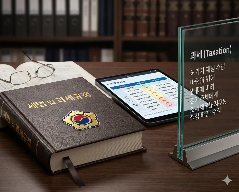 세전 뜻, 세후 뜻, 과세 뜻 정리: 과세 원리와 월급 실수령액 차이 확인 지침 3 과세 뜻을 상징하기 위해 국가가 법률에 따라 경제 주체에게 조세 채무를 지우는 원칙과 세무 규정이 담긴 법전의 실사 이미지