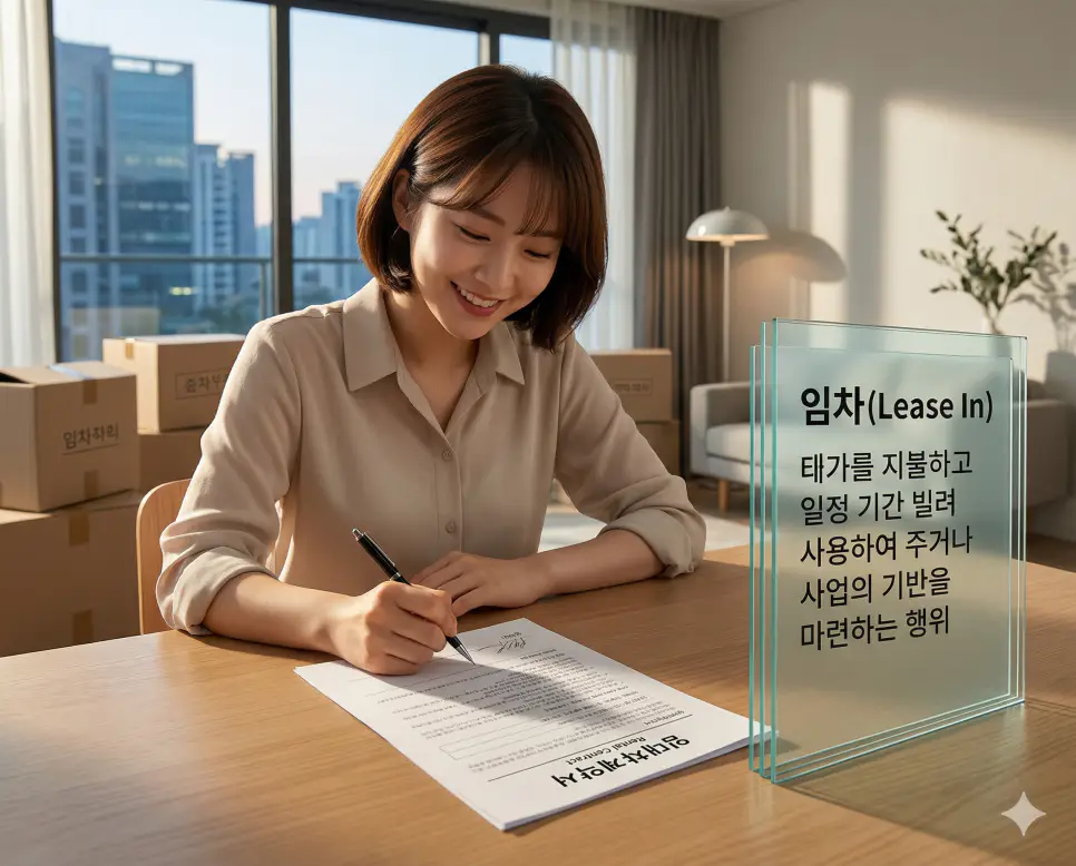 임차 뜻을 시각화하기 위해 타인의 부동산을 대가를 지불하고 일정 기간 빌려 사용하여 주거나 사업의 기반을 마련하는 계약 현장의 실사 이미지