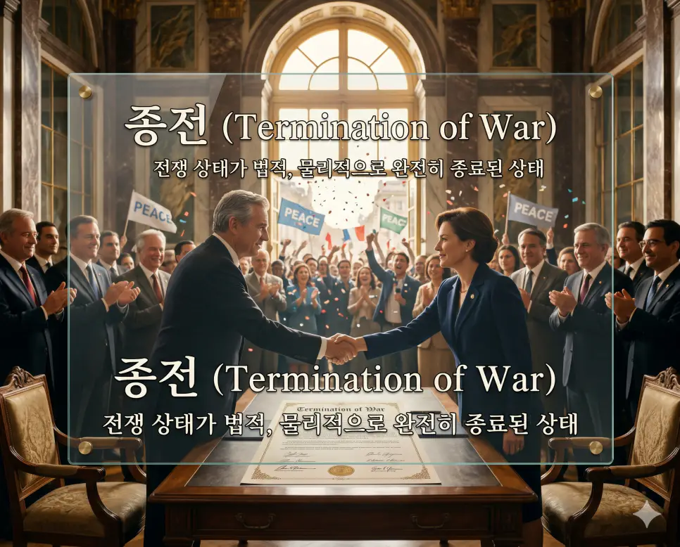 종전 뜻을 시각화하기 위해 화려한 홀에서 평화 협정 문서에 서명하며 전쟁의 완전한 종료를 선언하는 리더들의 희망찬 실사 이미지