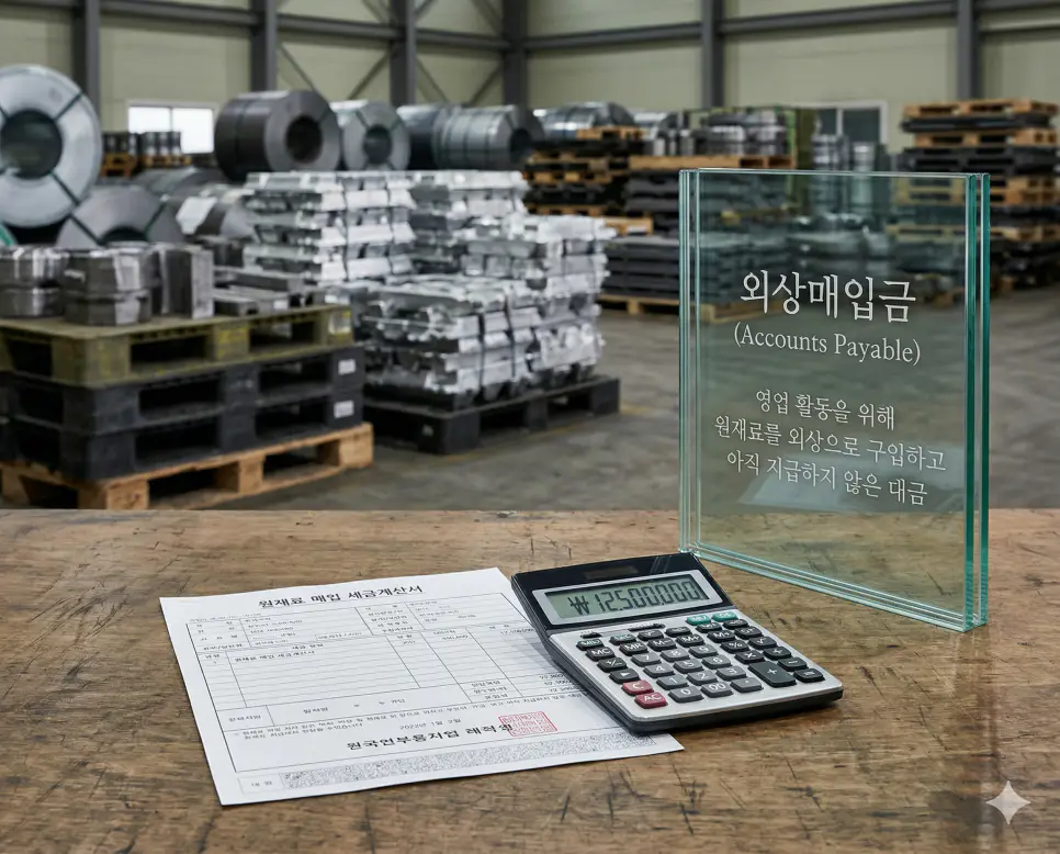 외상매입금 뜻, 매출채권 뜻, 매입채무 뜻 정리: 영업 부채와 받을 권리 및 자산 확인 1 외상매입금 뜻을 설명하기 위해 영업 활동용 원재료를 외상으로 구입하고 아직 지급하지 않은 미결제 대금 명세서를 보여주는 실사 이미지