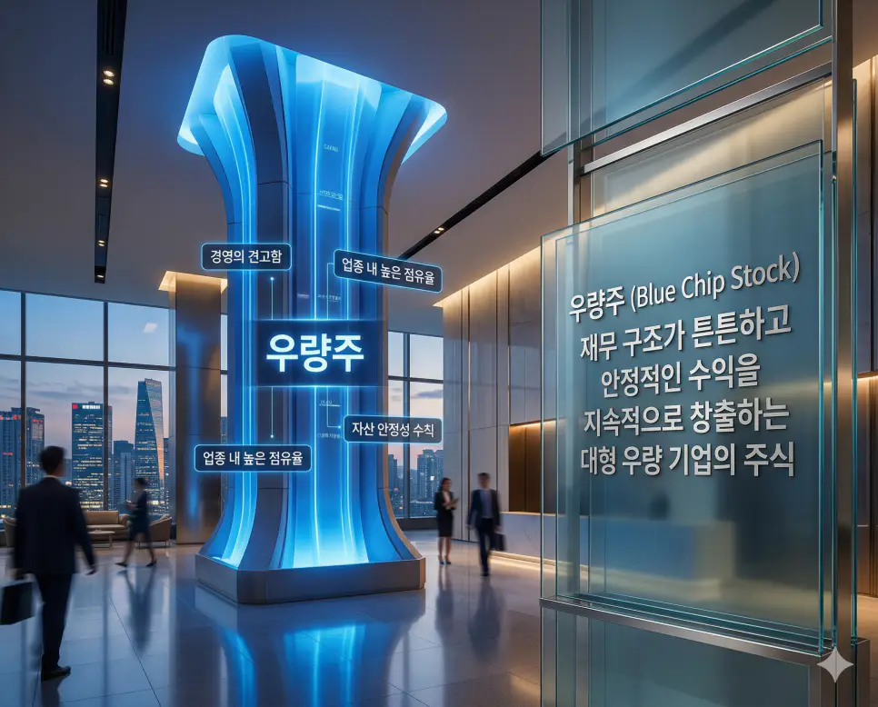 업종 내 시장 지배력이 높고 재무가 견고한 대형 우량주의 상징인 푸른색 기둥을 형상화한 실사 이미지