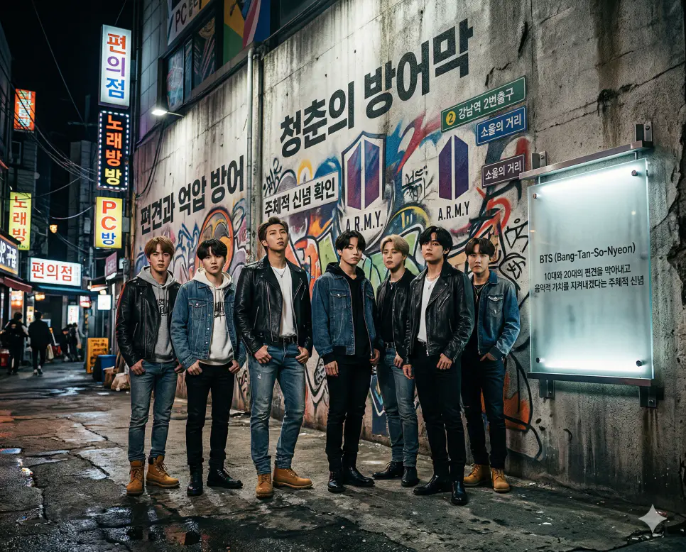 아미(ARMY) 뜻, BTS 뜻, 블링크(BLINK) 뜻: 방탄복과 군대 및 청춘의 방어막과 영원한 동행 정리 2 청춘의 편견과 억압을 막아내며 음악적 가치를 지키는 BTS의 주체적 신념을 담은 실사 이미지