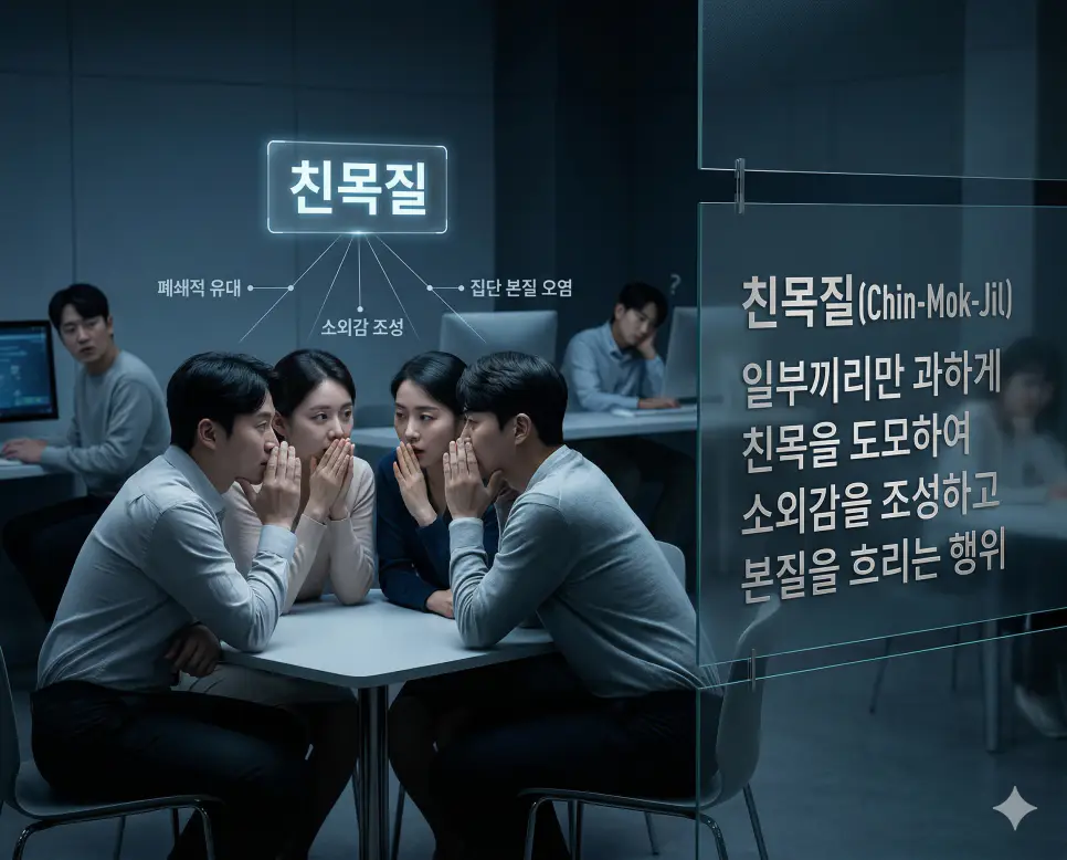 츄베릅 뜻, 취존 뜻, 친목질 뜻: 미각적 자극과 다름의 인정 및 폐쇄적 유대 정리 3 일부 인원끼리의 과도한 친목으로 소외감을 조성하는 친목질 행위의 부정적 단면 실사 이미지