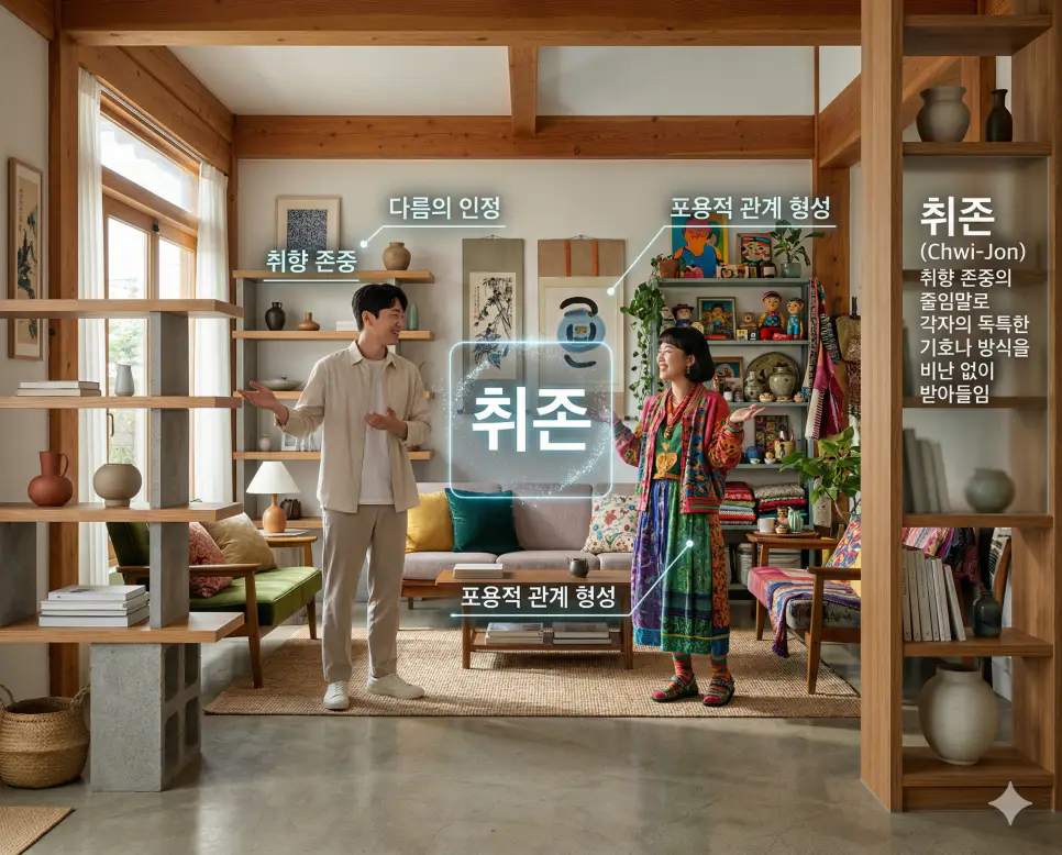츄베릅 뜻, 취존 뜻, 친목질 뜻: 미각적 자극과 다름의 인정 및 폐쇄적 유대 정리 2 서로 다른 취향을 존중하고 포용하는 관계를 상징하는 취존 뜻을 담은 실사 이미지