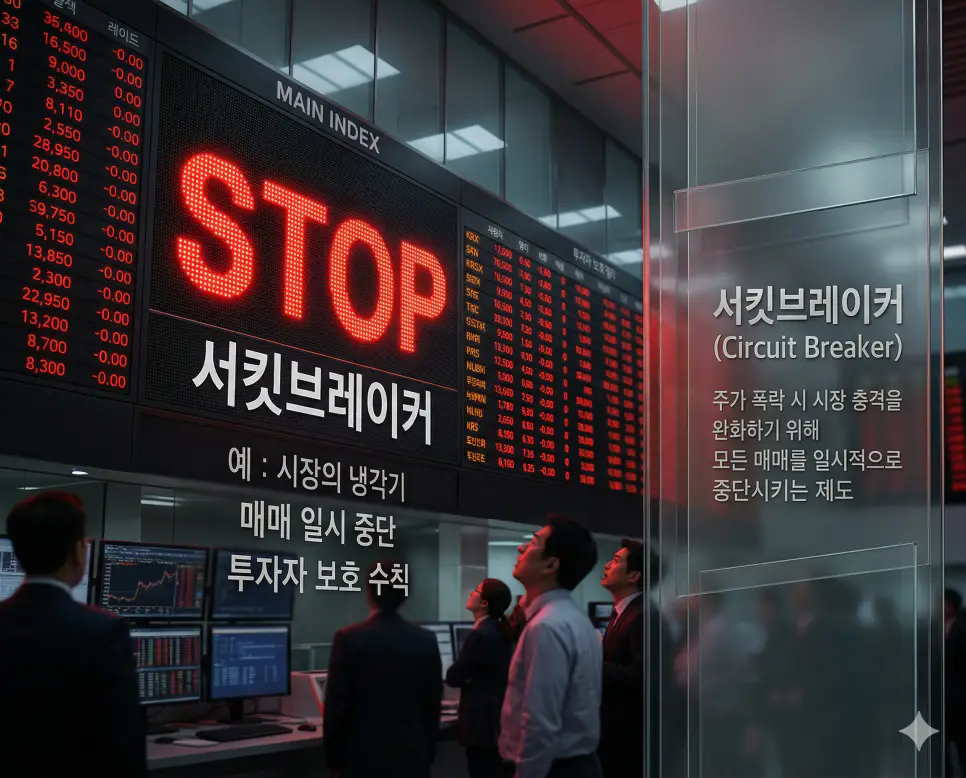 코인 선물 뜻, 롤오버 뜻, 서킷브레이커 뜻: 변동성 레버리지와 계약 연장 및 시장 보호 정리 3 지수 급락 시 시장의 충격을 완화하기 위해 매매를 일시적으로 중단시키는 서킷브레이커 발동 실사 이미지
