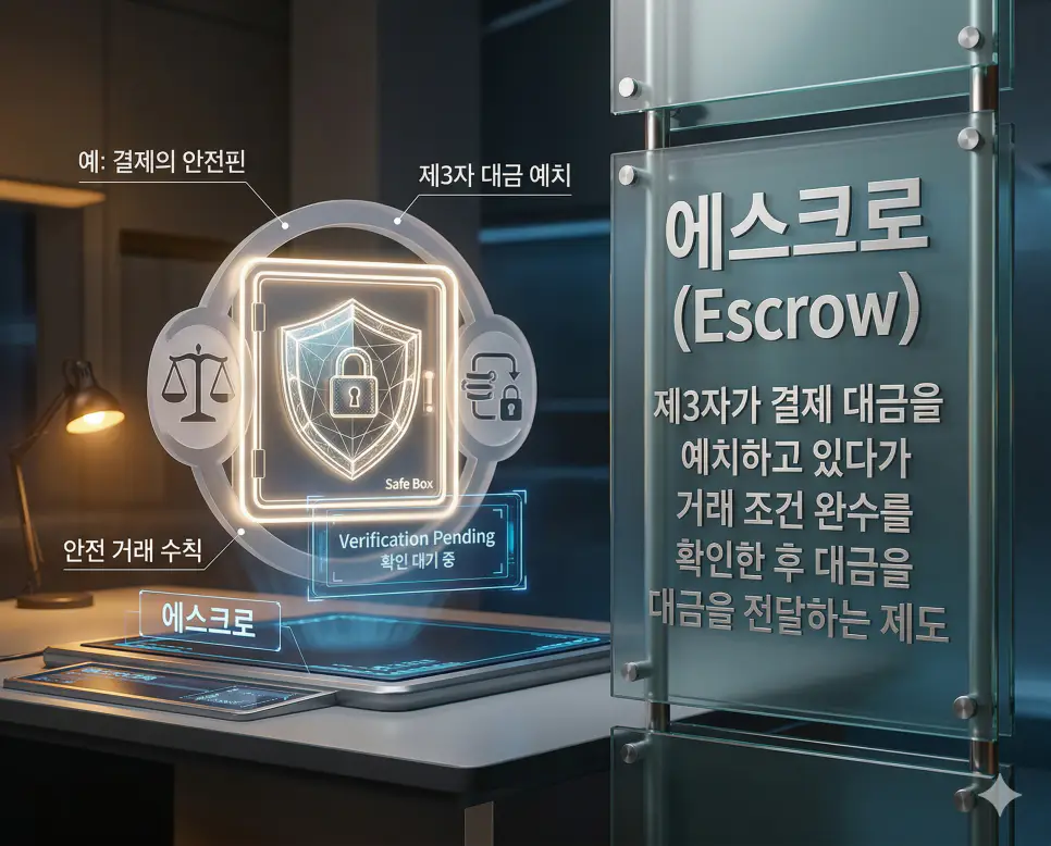 착수금 뜻, 차입금 뜻, 에스크로 뜻: 시작의 약속과 자금 수혈 및 결제 안전핀 정리 3 제3자 대금 예치를 통해 구매자와 판매자 사이의 결제 안전을 보장하는 에스크로 시스템 실사 이미지