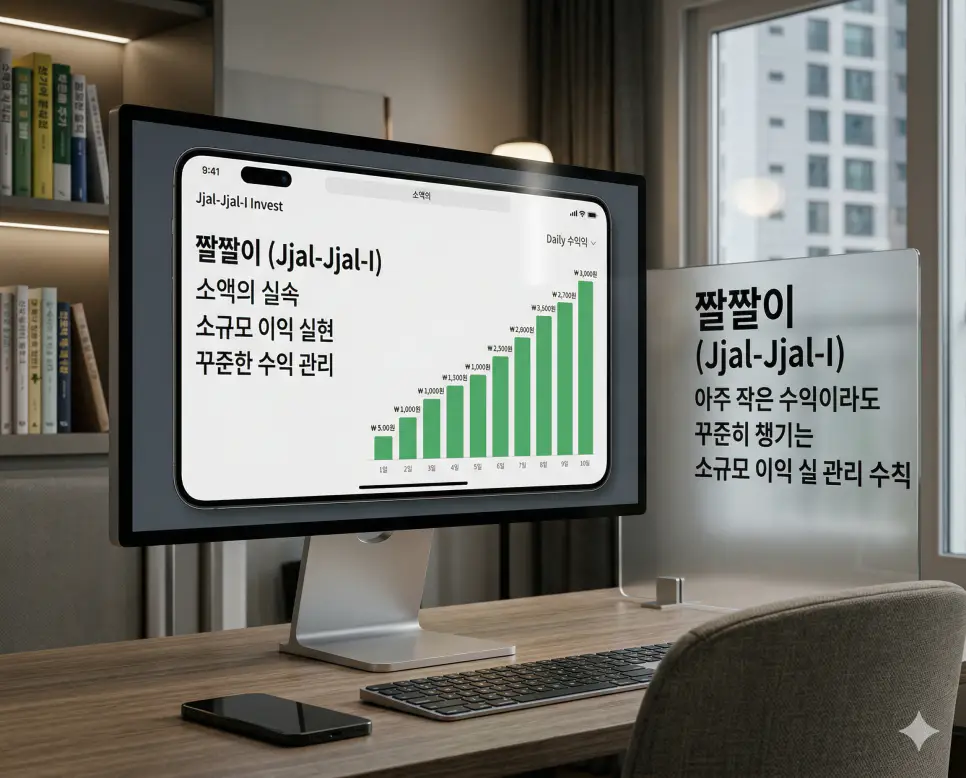 작은 수익이라도 꾸준히 챙기며 실속을 차리는 짤짤이 의미를 담은 투자 그래프 배경 실사 이미지