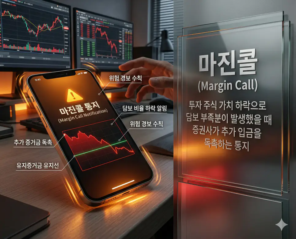 반대매매 뜻, 증거금 뜻, 마진콜 뜻: 타율적 청산과 거래 보증 및 증거금 독촉 정리 3 주가 하락으로 담보가 부족해진 투자자에게 증권사가 추가 입금을 통지하는 마진콜 상황 실사 이미지