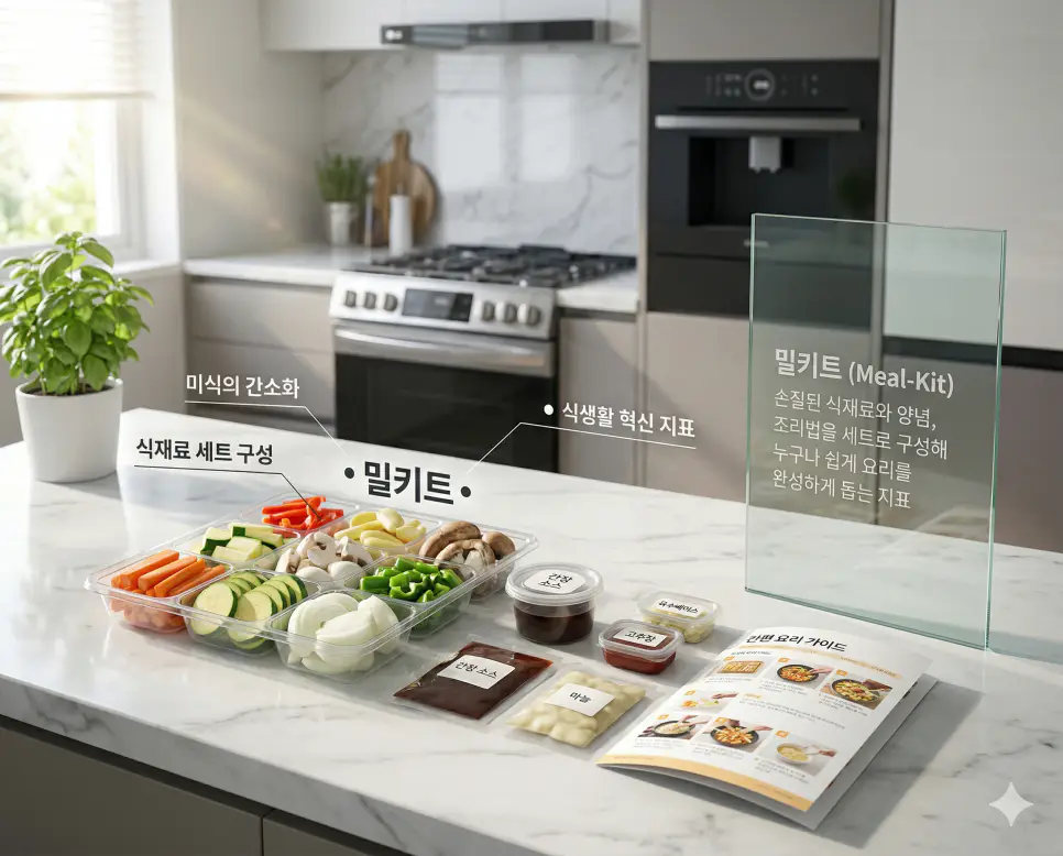 방구석 여포 뜻, 밀키트 뜻, 웨이팅 뜻: 가상의 위세와 미식의 간소화 및 기다림의 가치 정리 2 간편하게 고급 요리를 완성할 수 있도록 손질된 식재료와 레시피가 담긴 밀키트 의미의 실사 이미지