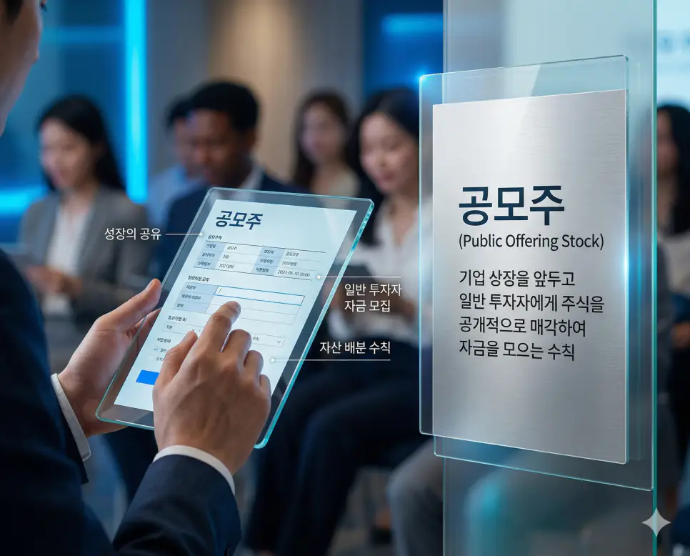 상장 전 일반 투자자들이 주식을 배정받기 위해 청약에 참여하는 공모주 투자를 상징하는 실사 이미지