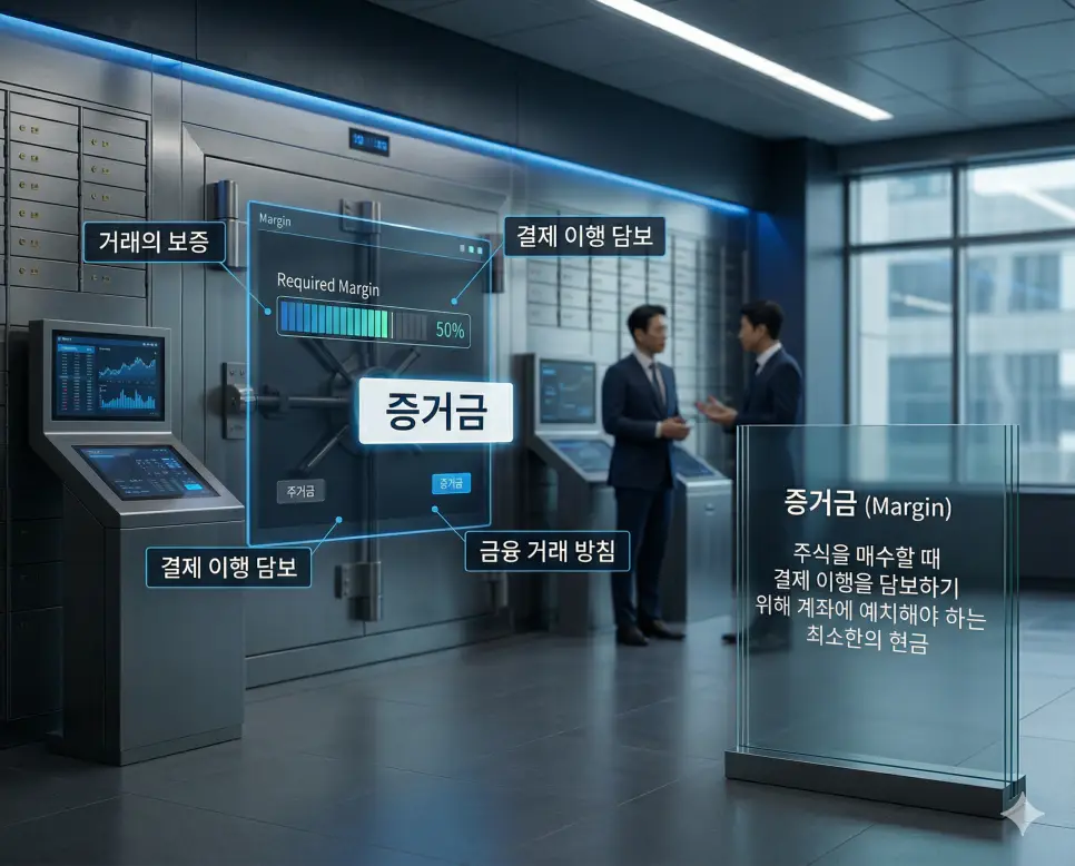 반대매매 뜻, 증거금 뜻, 마진콜 뜻: 타율적 청산과 거래 보증 및 증거금 독촉 정리 2 주식 매수 시 결제 이행 보증을 위해 예치해야 하는 최소 증거금 비율을 분석하는 실사 이미지