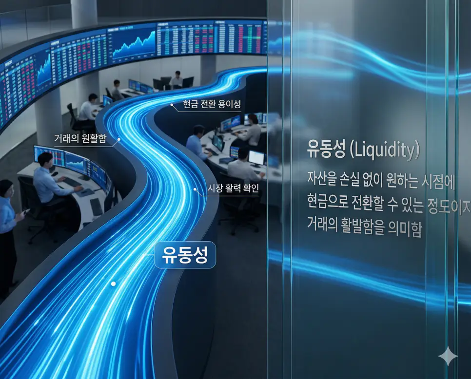 배당주 뜻, 주식 병합 뜻, 유동성 뜻: 이익 분배와 가치 통합 및 거래 원활함 정리 3 원활한 거래와 현금 전환의 속도를 상징하는 풍부한 호가 잔량과 유동성의 흐름을 표현한 실사 이미지