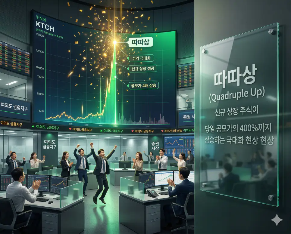 취준생 뜻, 따따상 뜻, 찍사 뜻: 미래 설계의 과도기와 수익 극대화 및 현장의 기록 정리 2 신규 상장 주식이 폭발적으로 상승하는 수익 극대화의 순간과 따따상 의미를 담은 투자 배경 실사 이미지