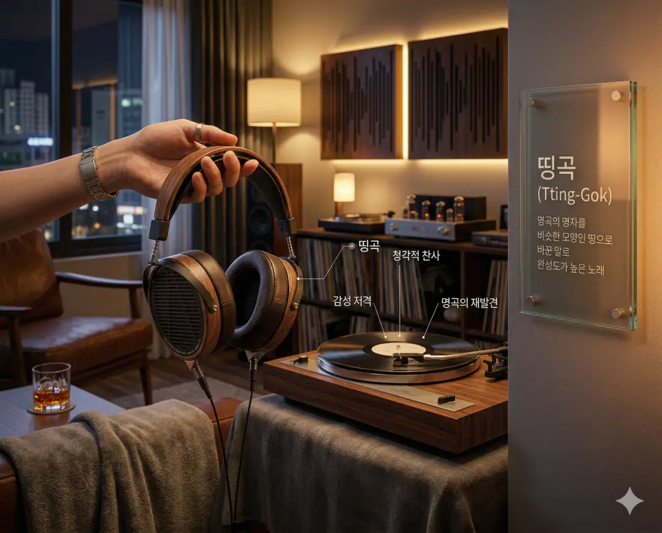 띵곡 뜻, 띵작 뜻, 사이버불링 뜻: 청각적 찬사와 시각적 감동 및 디지털 폭력 정리 1 감성을 깊게 파고드는 노래인 띵곡 뜻을 시각화한 고급스러운 LP 플레이어와 헤드폰 배경 실사 이미지