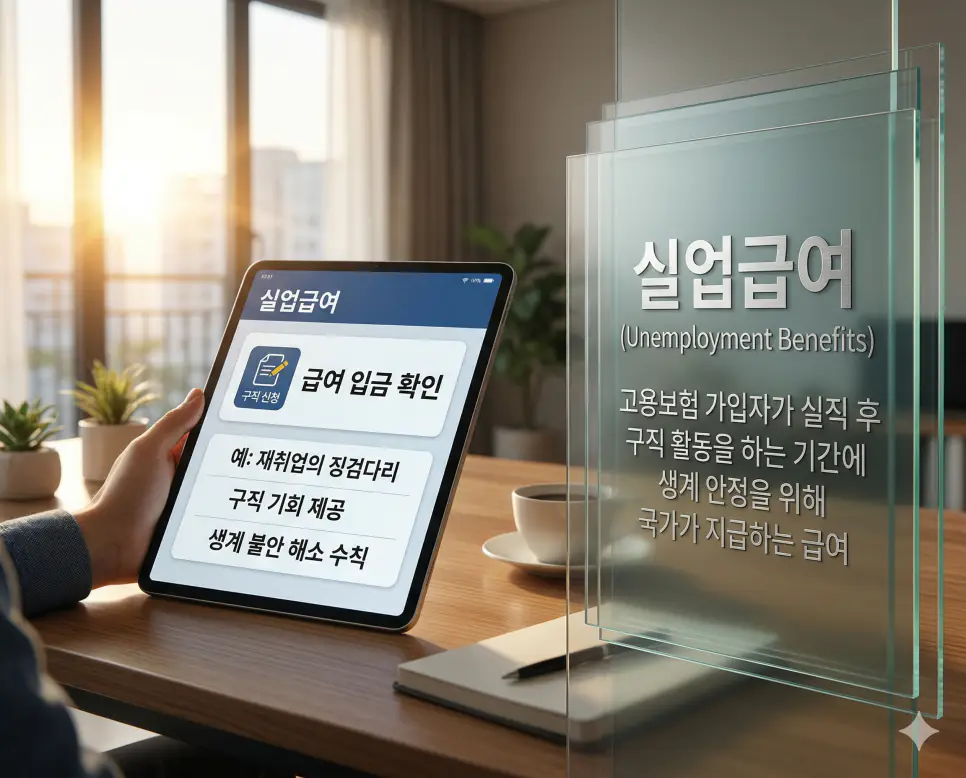 고용보험 뜻, 산재보험 뜻, 실업급여 뜻: 실업 방어선과 재해 보상 및 재취업 혜택 정리 3 고용보험 가입자가 실직 후 재취업 활동 기간 동안 생계 안정을 위해 받는 실업급여 실무 실사 이미지