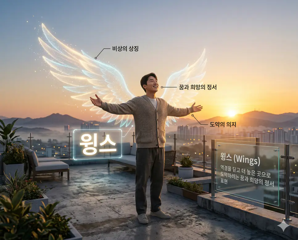 월급루팡 뜻, 윙스 뜻, 이선좌 뜻: 근무 태만과 비상의 상징 및 예매의 장벽 정리 2 밝은 태양을 향해 비상하는 날개 형상과 꿈과 희망을 상징하는 윙스 뜻을 담은 감성적인 실사 이미지