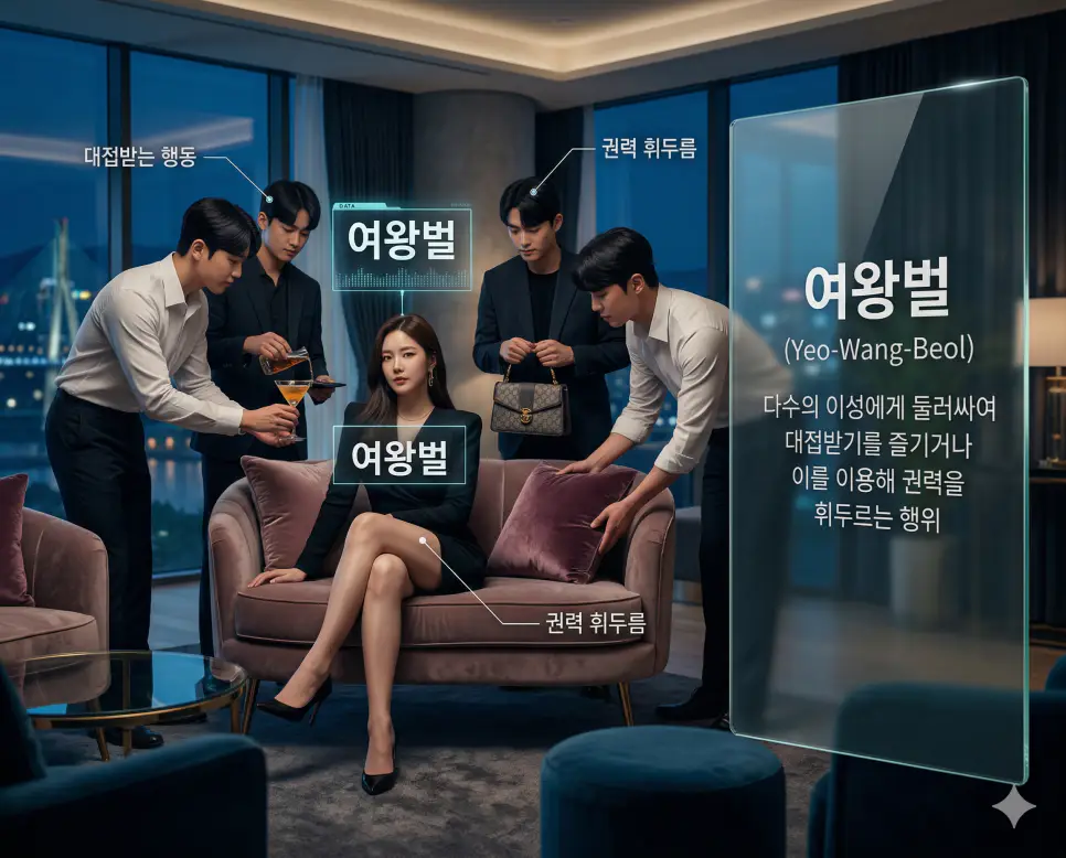 힘숨찐 뜻, 여왕벌 뜻, 이불킥 뜻: 감춰진 저력과 무리의 중심 및 부끄러움의 분출 정리 2 무리 속에서 다수의 관심을 즐기며 중심에 군림하는 여왕벌 행위의 특징을 시각화한 실사 이미지