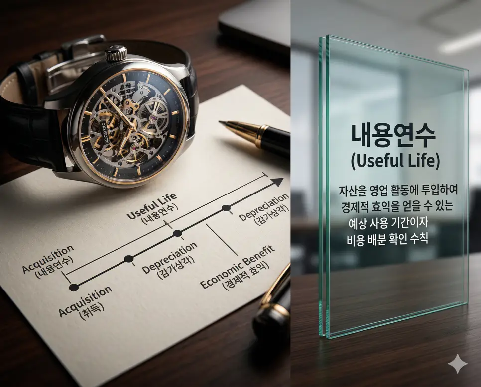 감가상각비 뜻, 잔존가치 뜻, 내용연수 뜻 정리: 자산 수명과 회계적 가치 배분 확인 3 내용연수 뜻을 상징하기 위해 자산을 영업 활동에 투입하여 경제적 효익을 얻을 수 있는 예상 사용 기간을 시계와 타임라인으로 표현한 실사 이미지