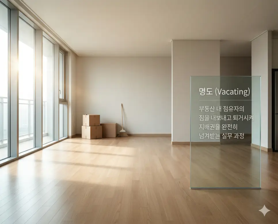 소유권이전등기 뜻, 명도 뜻, 인도 뜻 정리: 주인 변경과 건물 비우기 및 점유 이전 확인 2 명도 뜻을 시각화하기 위해 점유자가 퇴거한 후 모든 짐이 비워진 깨끗한 실내 상태를 확인하여 부동산 지배권을 회복하는 장면의 실사 이미지