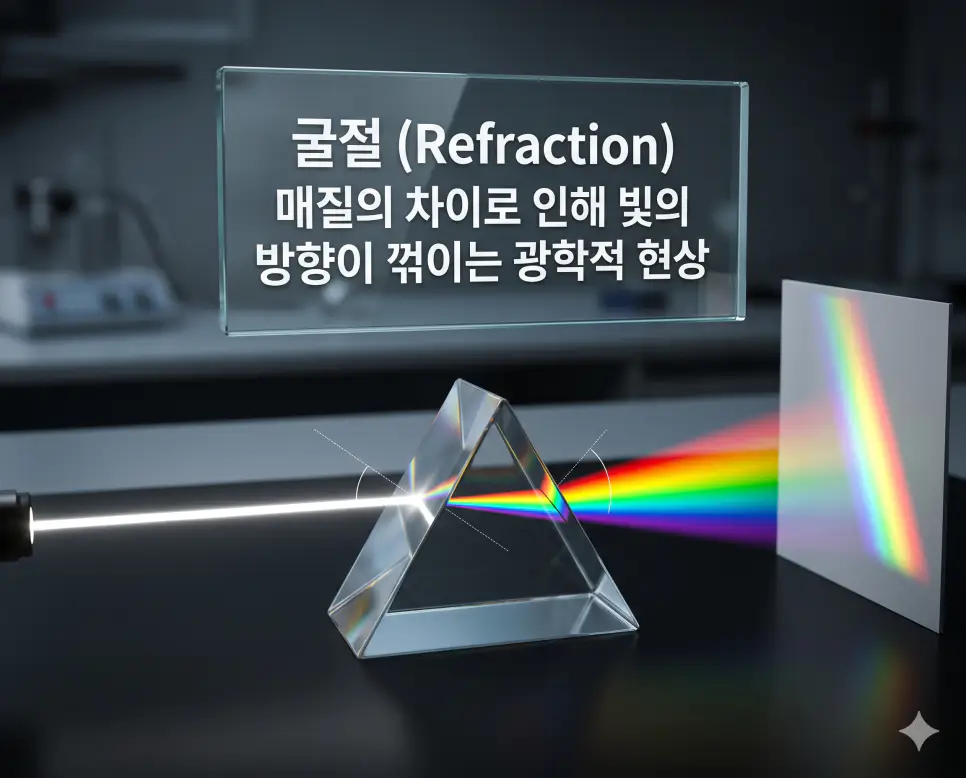 광속 뜻, 굴절 뜻, 반사 뜻: 빛의 속도 한계와 광학의 기본 원리 완벽 정리 2 굴절 뜻을 시각화하기 위해 빛이 공기에서 유리나 물로 통과하며 속도 차이로 인해 방향이 꺾이는 광학 현상을 담은 이미지