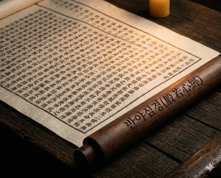 banyasimgyeong sutra paper scroll still life photography 8k