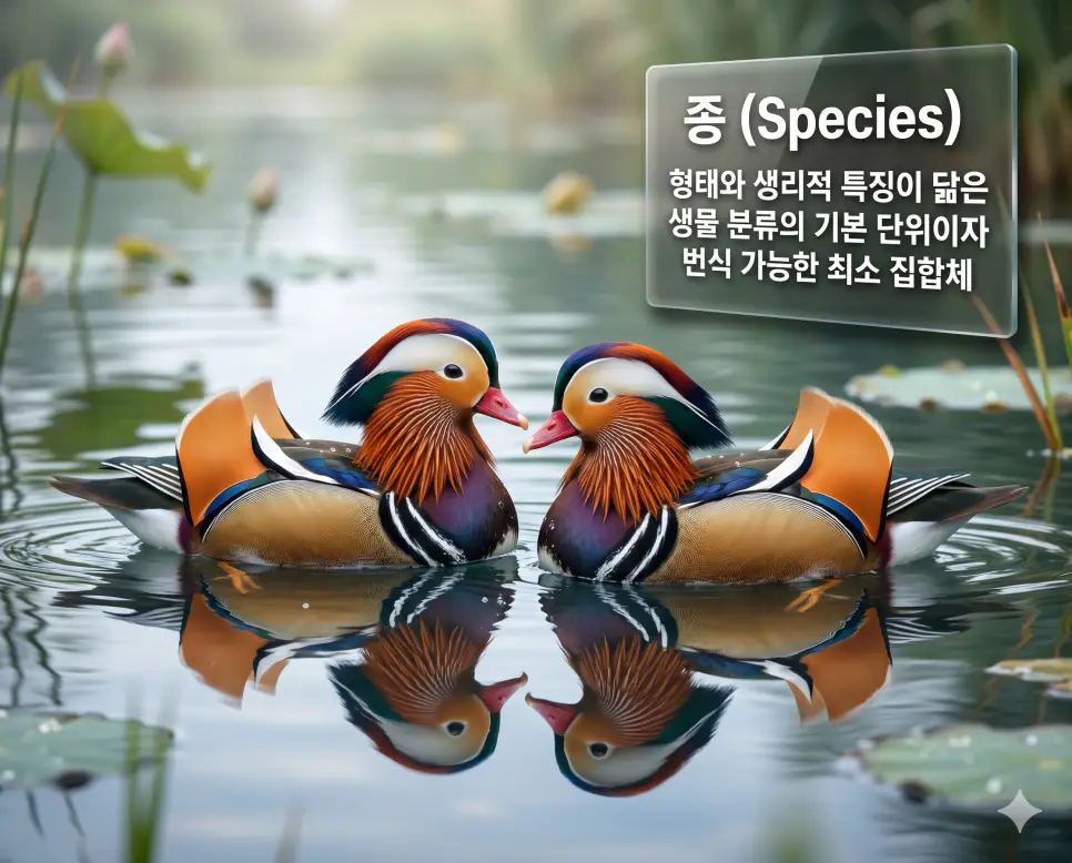 종 뜻을 시각화하기 위해 형태와 생리적 특징이 닮고 자연 상태에서 교배하여 번식 가능한 자손을 낳는 생물 분류의 기본 단위를 담은 이미지