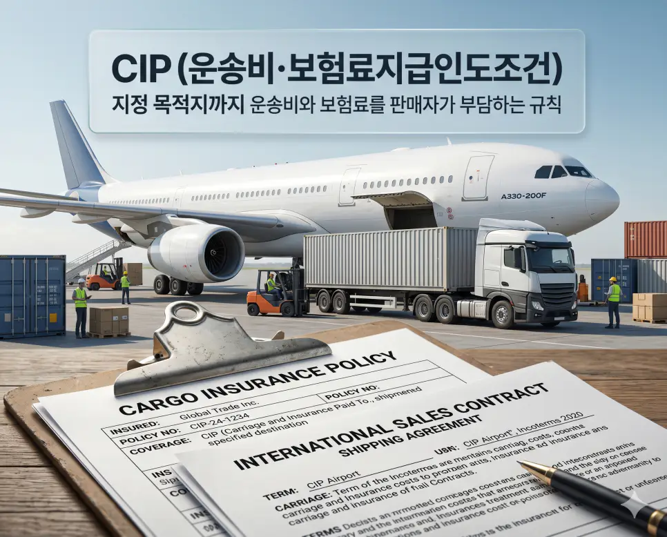 CIP 뜻을 시각화하기 위해 판매자가 운송비와 보험료를 지불하며 진행되는 복합 운송의 역동적인 물류 사진