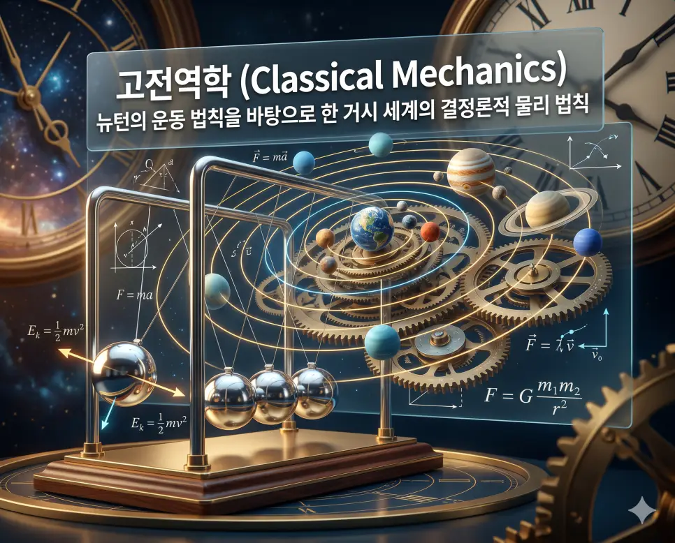 양자물리학 뜻, 고전역학 뜻, 상대성이론 뜻: 현대 물리학의 3대 핵심 이론 완벽 정리 2 고전역학 뜻을 시각화하기 위해 뉴턴의 법칙에 따라 거대한 물체의 운동과 힘의 관계가 명확하게 결정되는 거시 세계의 물리 법칙 이미지