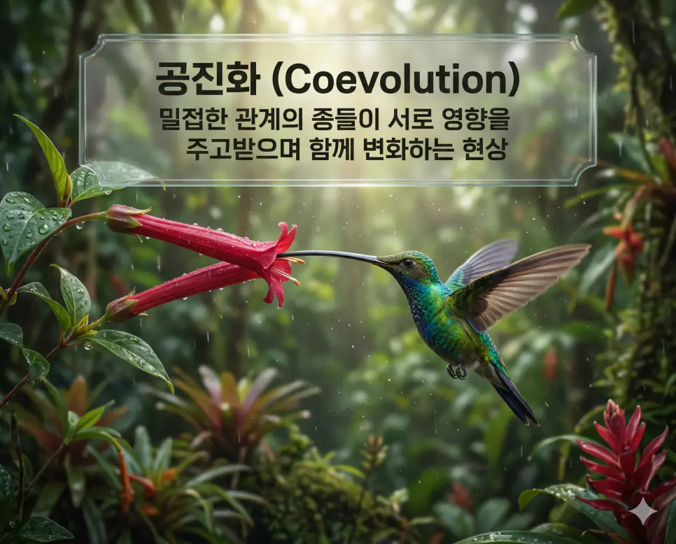 RNA 뜻, 게놈 뜻, 공진화 뜻: 생명 활동의 실무와 유전체 총합 3 공진화 뜻을 설명하기 위해 서로 밀접한 관계를 맺고 있는 생물 종들이 상대방의 진화에 영향을 주며 최적화되어 변화하는 생태적 현상을 표현한 시각 자료