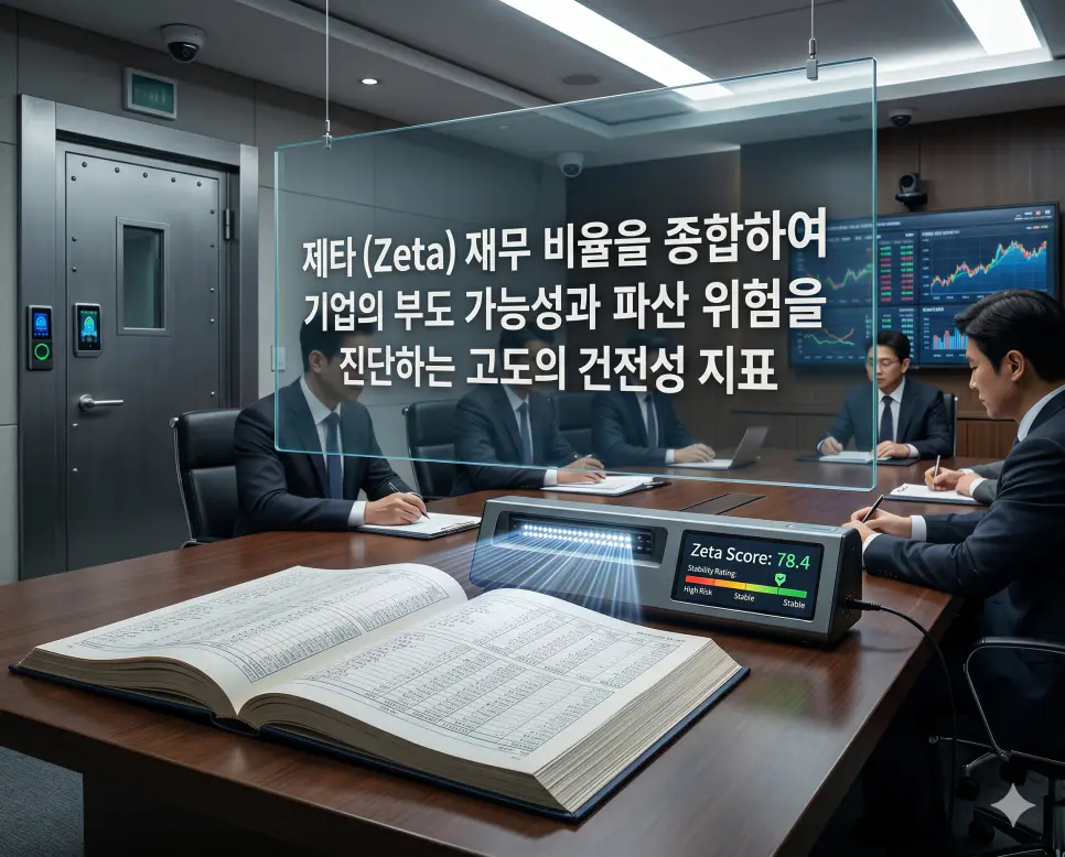 제타 뜻을 설명하기 위해 기업의 재무 건전성을 분석하여 부도 가능성과 파산 위험을 진단하는 고도의 재무 지표인 제타 점수를 표현한 시각 자료