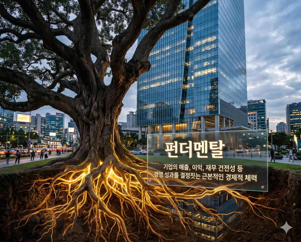 밸류에이션 뜻, 펀더멘탈 뜻, 컨센서스 뜻: 성공 투자를 위한 핵심 지표 2 펀더멘탈 뜻을 시각화하기 위해 매출과 재무 건전성 등 기업의 경영 성과를 결정짓는 근본적인 경제적 기초 체력을 담은 이미지