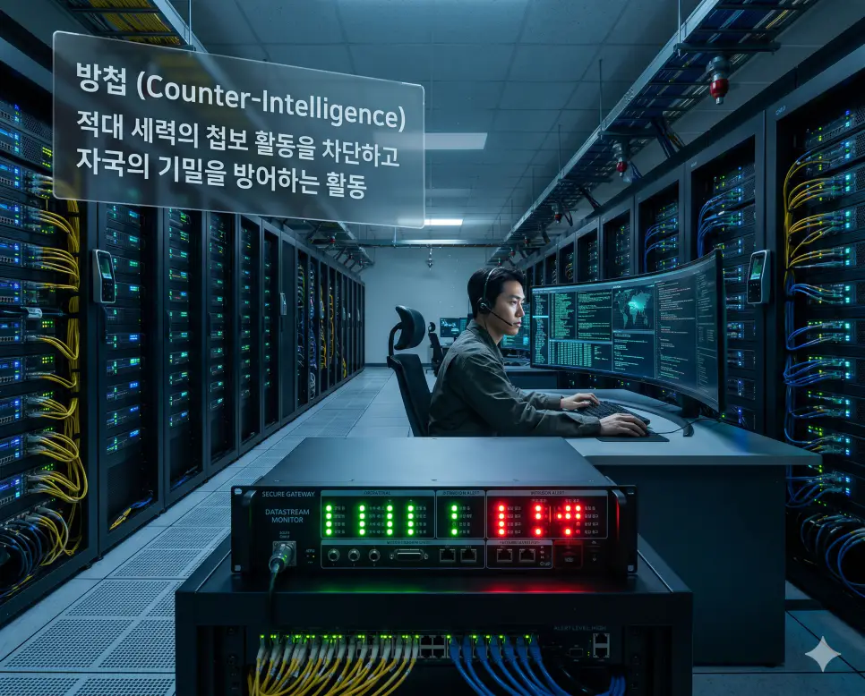 방첩 뜻, 공작 뜻, 정보 뜻: 국가 기밀 방어 활동과 은밀한 비밀 작전 및 분석된 지식 자산 확인 1 방첩 뜻을 설명하기 위해 최첨단 보안 관제 센터에서 적대 세력의 해킹과 기밀 유출을 철저히 차단하는 안보 요원의 활동을 담은 고화질 실사 이미지
