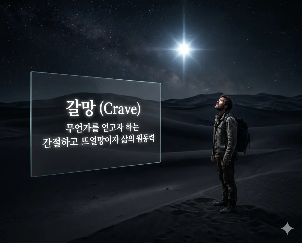가늠 뜻, 갈망 뜻, 감미롭다 뜻: 내면의 판단과 열망을 담은 아름다운 우리말 정리 2 갈망(Crave)의 뜨거운 열망을 설명하기 위해 광활한 사막에서 빛나는 별을 간절히 바라보는 여행자의 눈빛을 시각화한 초정밀 실사 이미지입니다. 단순히 희망하는 수준을 넘어 내면의 결핍을 채우기 위해 몰입하게 만드는 삶의 강력한 원동력을 감성적으로 담아냈습니다.