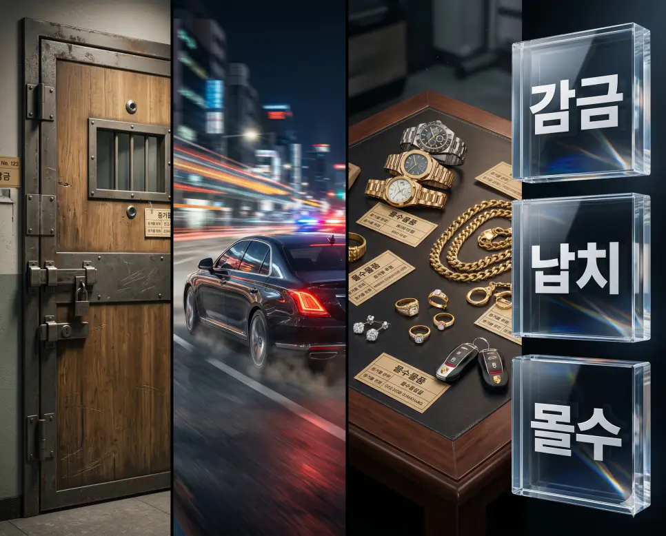 감금 뜻, 납치 뜻, 몰수 뜻: 신체 자유 박탈 행위와 강제 연행 범죄 및 범죄 재산 국고 귀속 확인 4 한국인 전문가와 함께 감금, 납치, 몰수의 법적 정의와 처벌 수위를 분석하여 범죄 예방과 재산권 보호의 중요성을 진단하는 역대급 비주얼 포스터 이미지