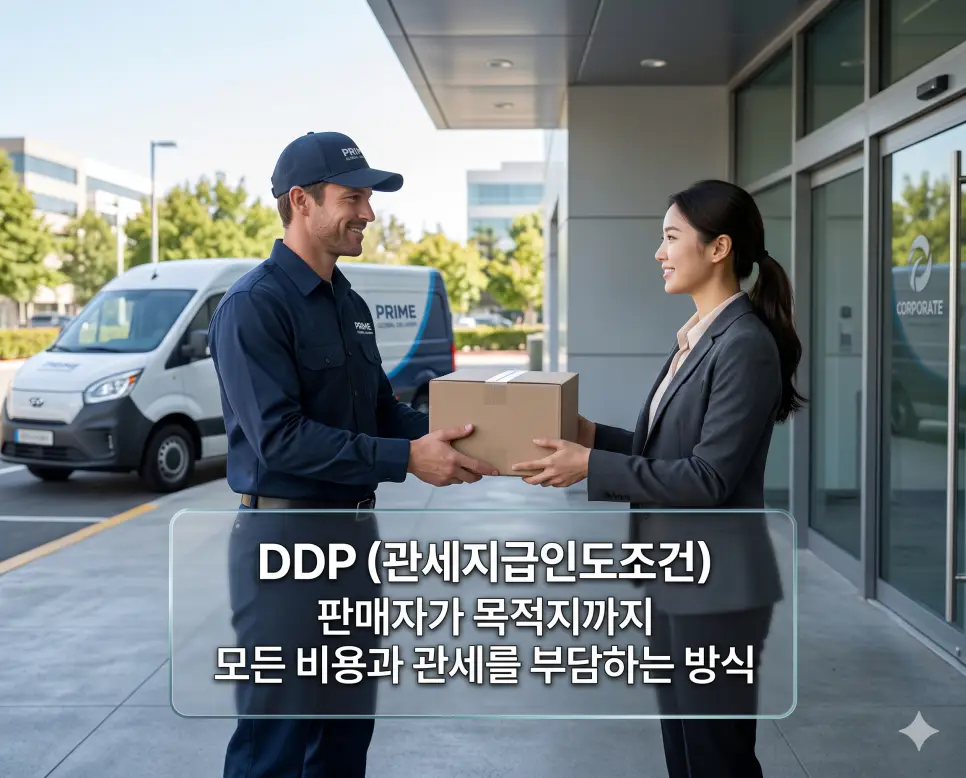 DDP 뜻을 설명하기 위해 목적지까지의 모든 비용과 관세를 판매자가 부담하여 최종 인도하는 실사 이미지