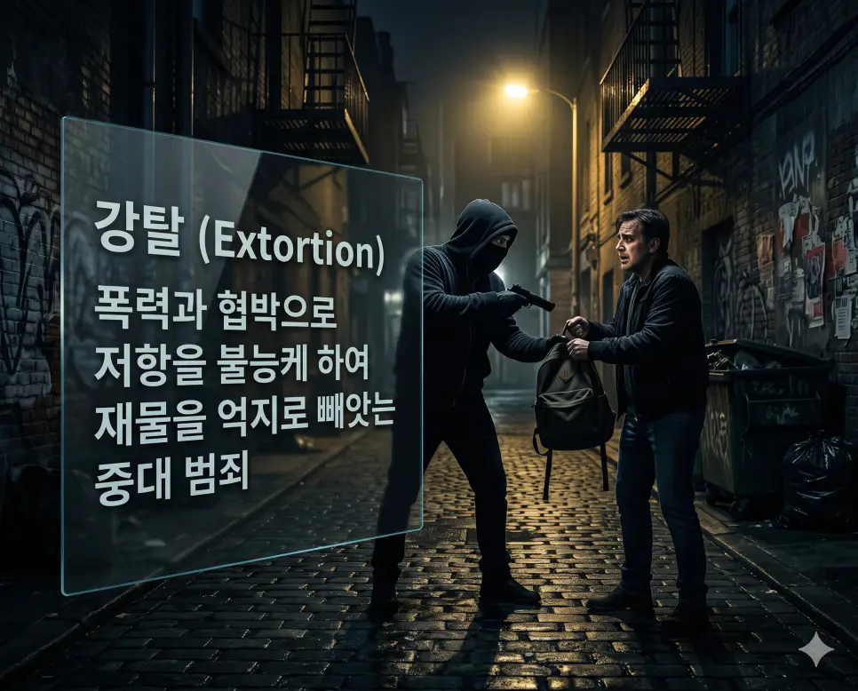 탈취 뜻, 강탈 뜻, 편취 뜻: 불법적인 약탈과 기망의 이해 2 강탈 뜻을 시각화하기 위해 폭력이나 협박으로 저항을 불가능하게 만든 상태에서 재물을 억지로 가로채는 중대 범죄 현장을 담은 이미지