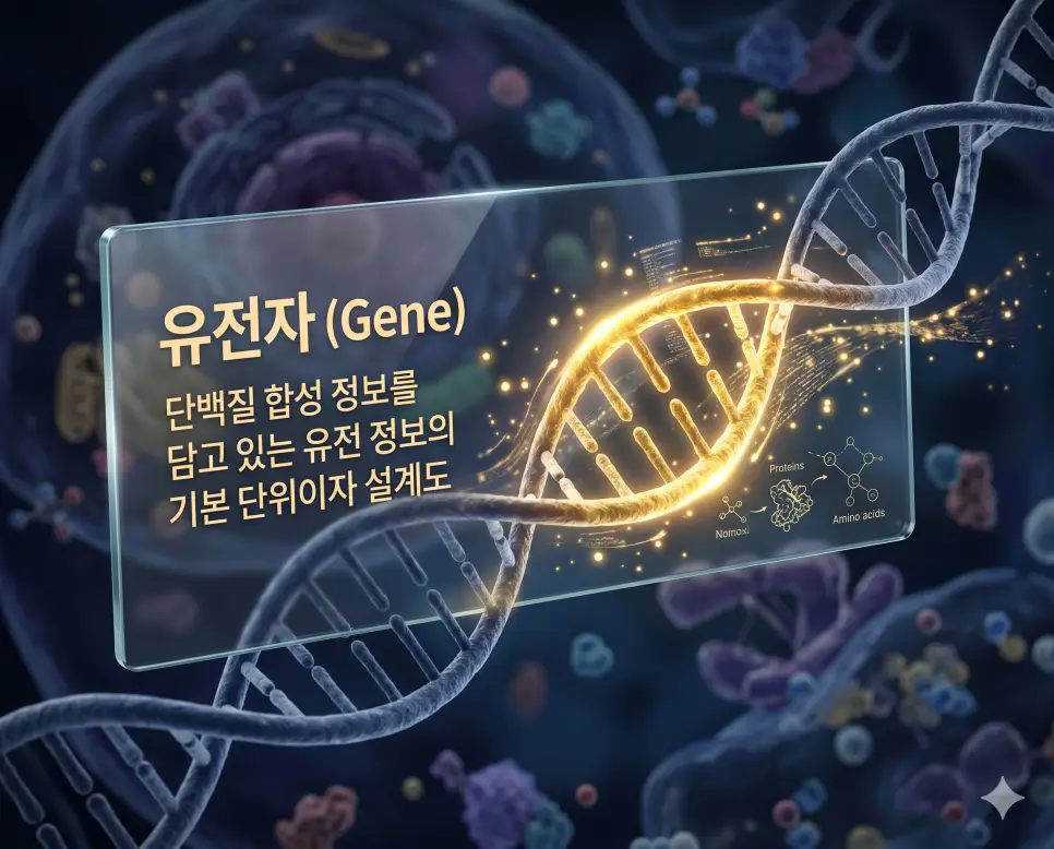 DNA 뜻, 유전자 뜻, 돌연변이 뜻: 생명의 설계도와 유전 정보의 신비 2 유전자 뜻을 시각화하기 위해 DNA 상에서 단백질 합성 정보를 담아 부모의 형질을 자식에게 전달하는 설계도 구역을 담은 이미지