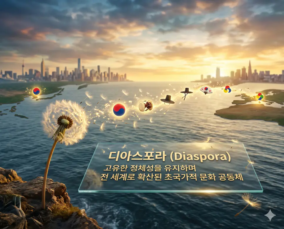 동포 뜻, 디아스포라 뜻, 재일교포 뜻: 한민족의 뿌리와 세계적 확산 2 디아스포라 뜻을 시각화하기 위해 본래 살던 땅을 떠나 세계 곳곳으로 흩어져 살면서도 고유한 정체성과 문화를 유지하는 초국가적 현상을 담은 이미지