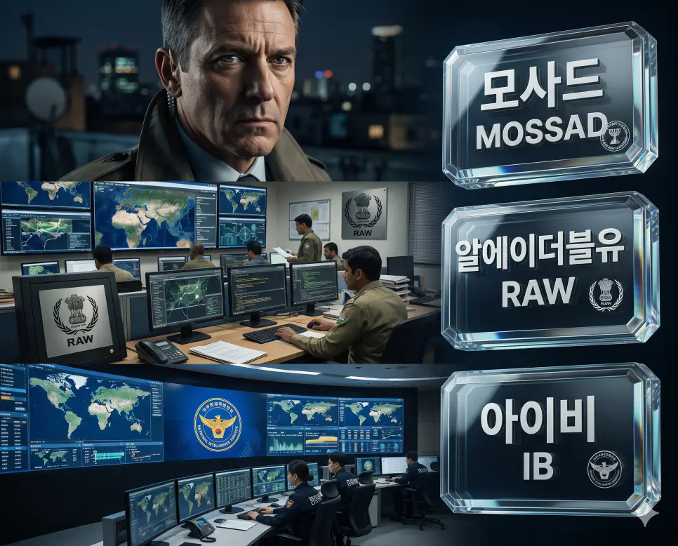 한국인 전문가와 함께 모사드, RAW, IB의 정보 역량을 비교 분석하여 세계 첩보전의 흐름과 국가 안보 전략을 진단하는 역대급 비주얼 포스터 이미지